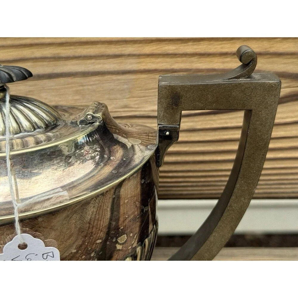 Vintage Birks EPNS Silverplate Art Deco Fluted Teapot Black Handle Canada Tea Po